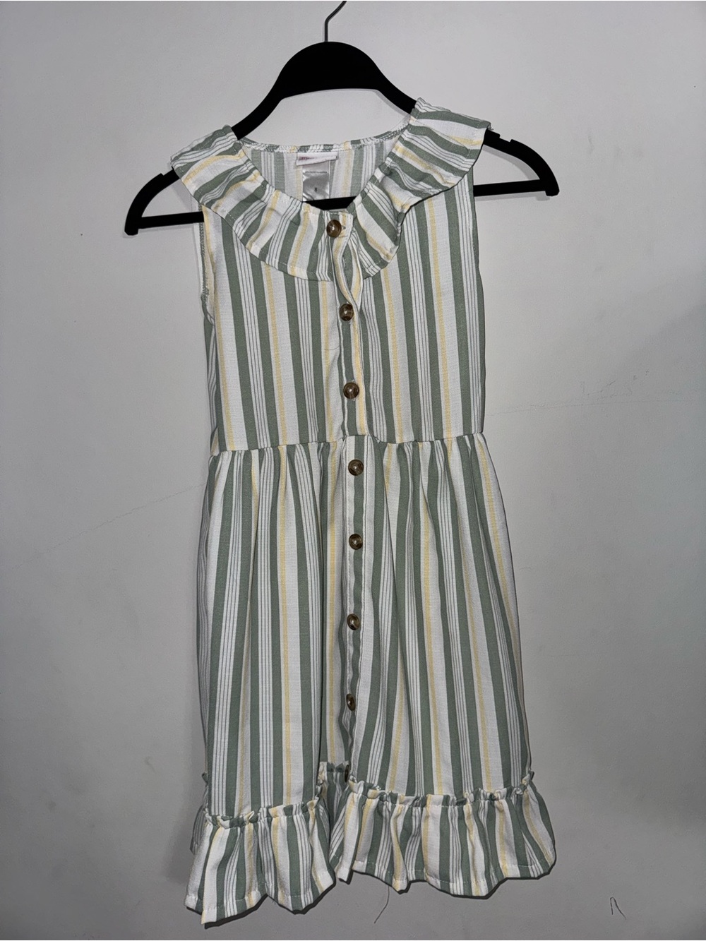 Little Lass Green and Cream Striped Ruffle Dress